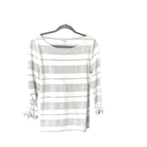 Talbots creamy white & gray stripe cotton sweater…SzL… cute sleeve detail LOVE!